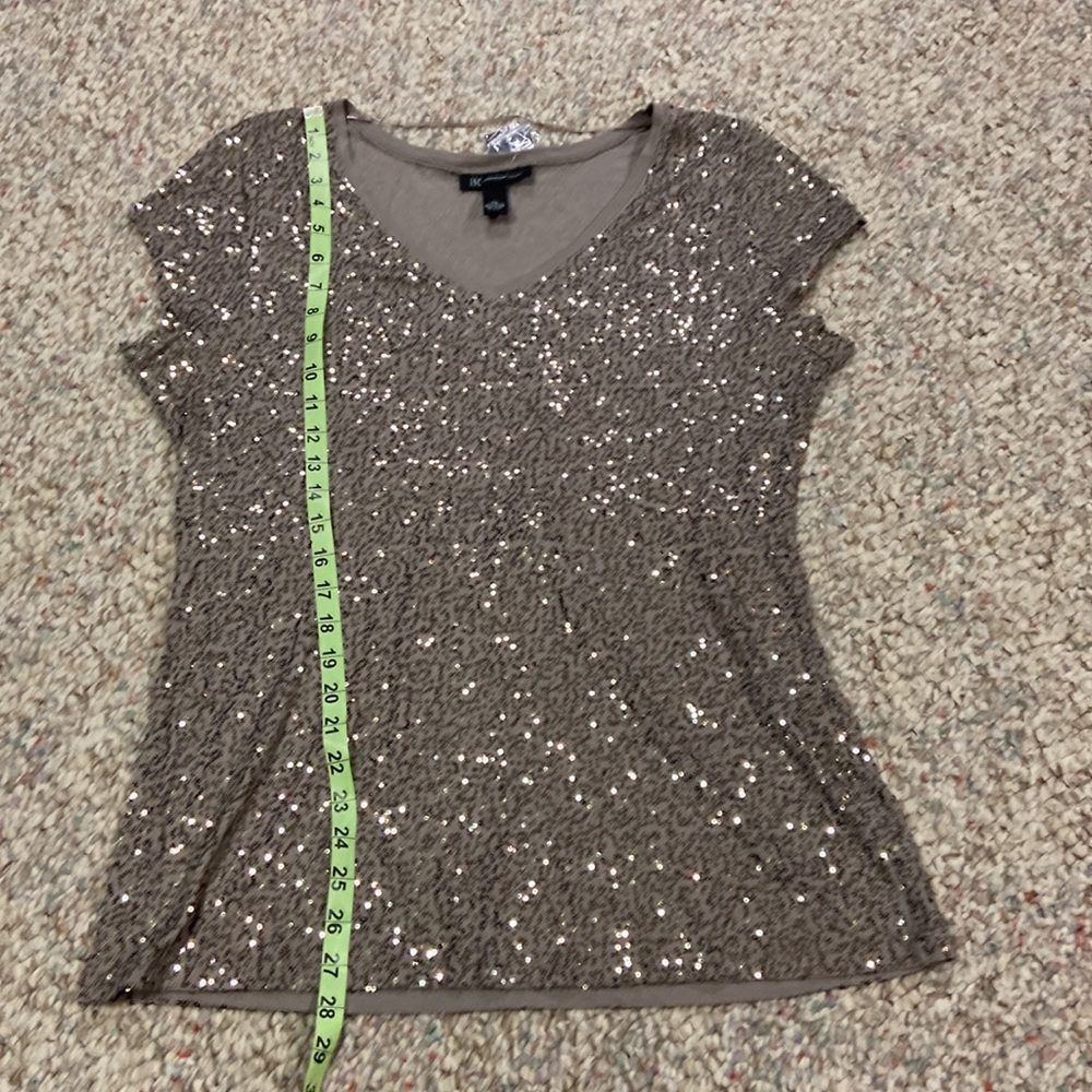 INC Taupe V-neck T-shirt with Silver Sequins - Picture 9 of 9